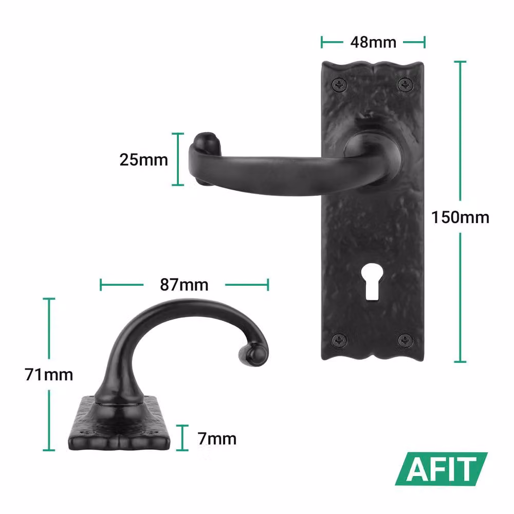AFIT Black Antique Cast Iron Door Handles with Key Lock and 64mm Hinges, 1 Pair, W/H: 15 x 15 cm – 2