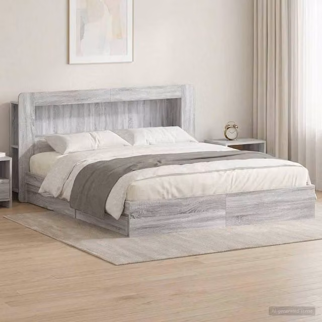 Berkfield Home Modern Bed Frame with Storage Drawers in Grey Sonoma, Engineered Wood, W/D/H: 180 x 200 cm