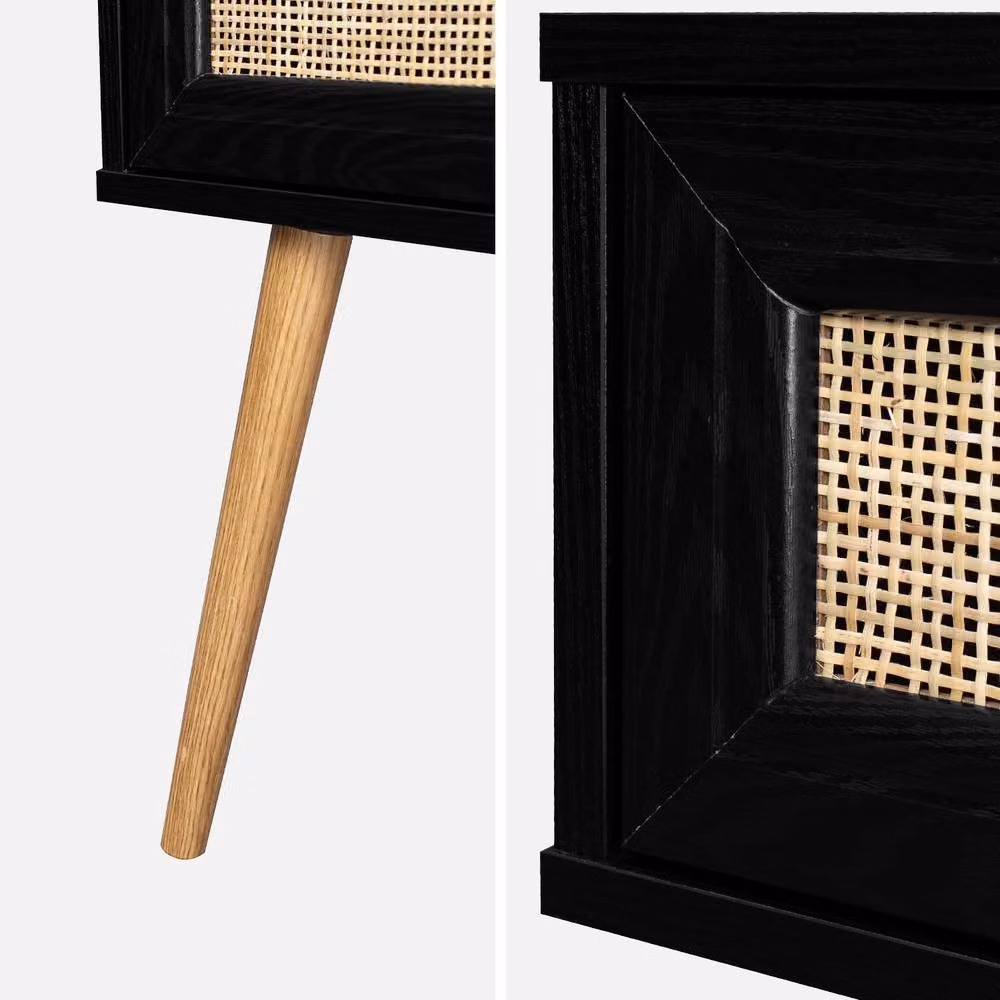 sweeek Woven Rattan Bedside Table with Drawer in Black – 3