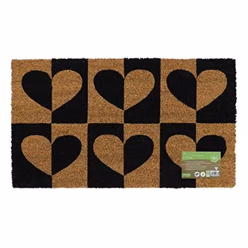 JVL Heart to Heart Coir Door Mat, Brown/Beige, W/D/H: 70 x 40 x 1.5 cm – 1