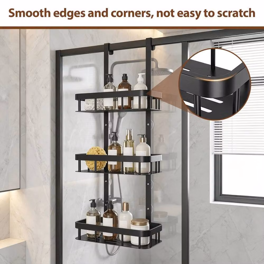 EONLION 3 Tier Over the Door Hanging Shower Caddy Storage Holder in Black – 4