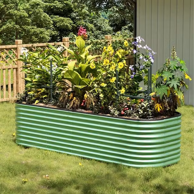 Livingandhome Green Steel Corten Metal Raised Garden Bed