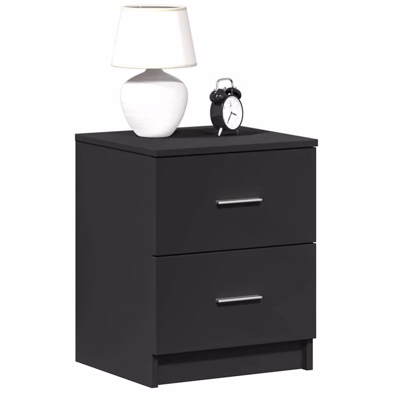 Berkfield Home Set of 2 Durable Black Bedside Cabinets with 2 Drawers, W/D/H: 40 x 36 x 50 cm