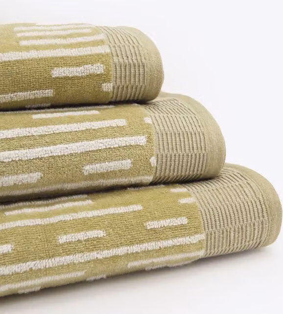Allure Bath Fashions Pack of 2 Barcode Stripe Hand Towels in Sage Green, 100% Cotton, W: 50 cm, H: 85 cm