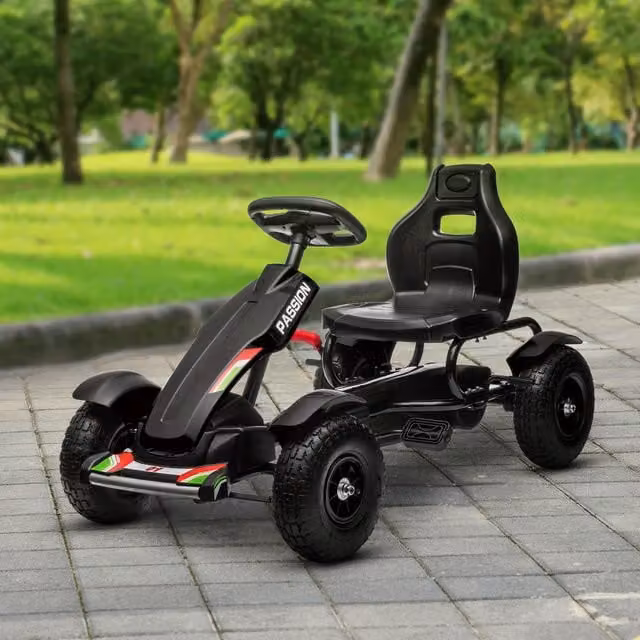 HOMCOM Kids Pedal Go Kart with Adjustable Seat and Inflatable Tyres, Black