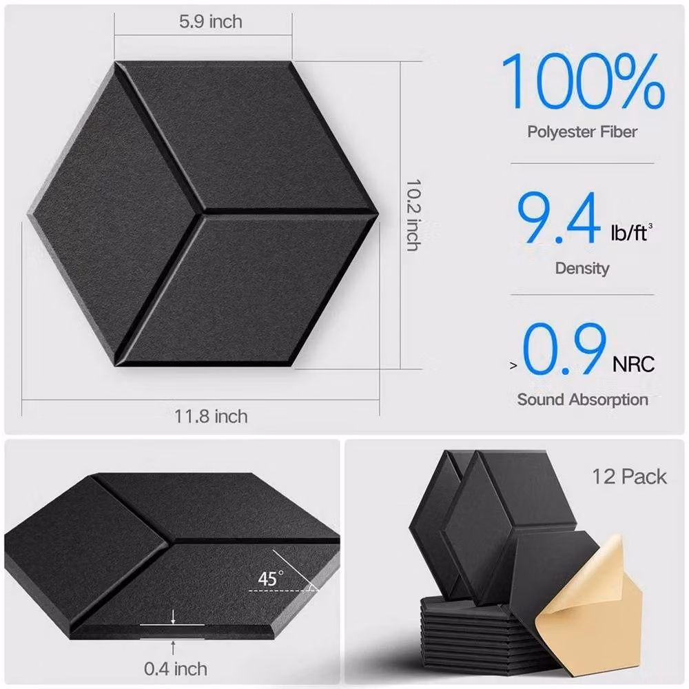 Kelvenix 12-Piece Black Felt Acoustic Wall Panels for Studio Soundproofing, W: 52 cm, H: 1000 cm – 2