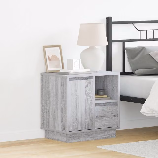 Berkfield Home Bedside Cabinet with Integrated LED Lighting in Grey Sonoma, W: 50 cm, D: 34 cm, H: 50 cm – 1