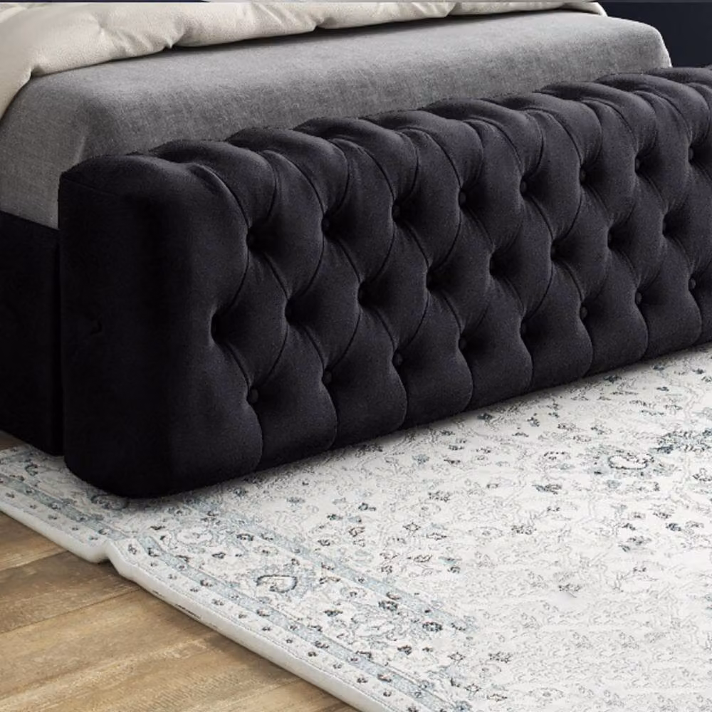 Casani Loweswater Mirror Upholstered Designer Bed Frame in Black Soft Velvet, Small Single – 5