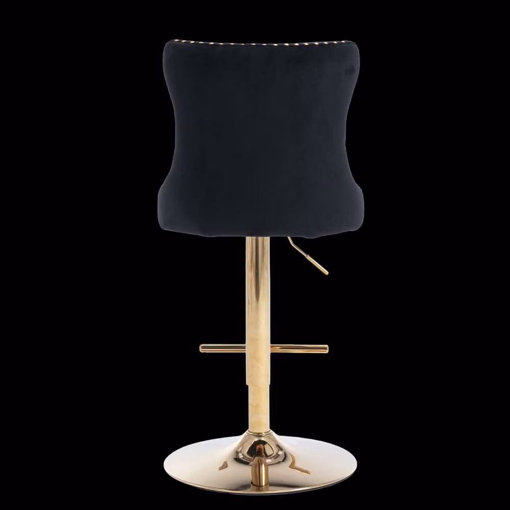 Modern Home Touch Set of 4 Luxury Velvet Adjustable Swivel Bar Stools with Gold Metal Base in Black – 5
