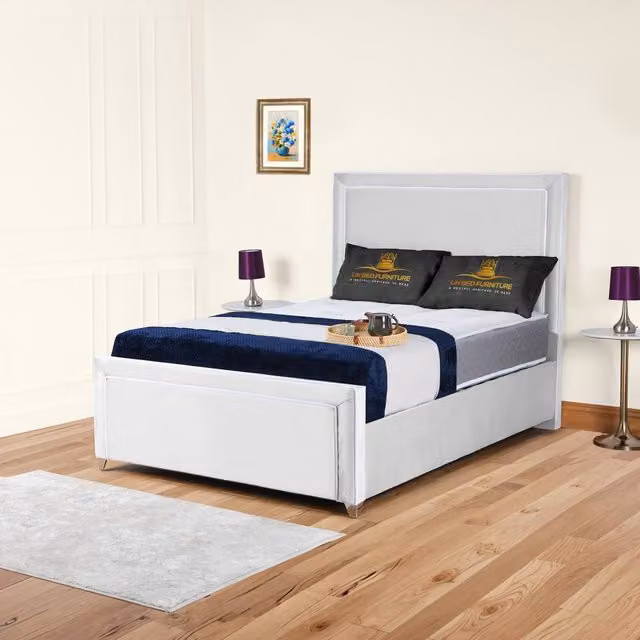 UK Bed Furniture Ariana White Velvet Upholstered Bed Frame W/D/H: 120 x 200 cm