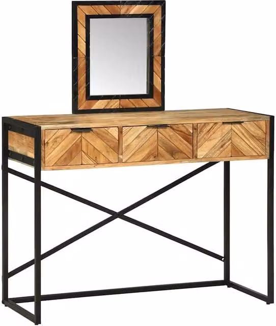 Berkfield Home Elegant Dressing Table with Mirror in Brown Solid Acacia Wood, W/D/H: 100 x 40 x 120 cm – 1
