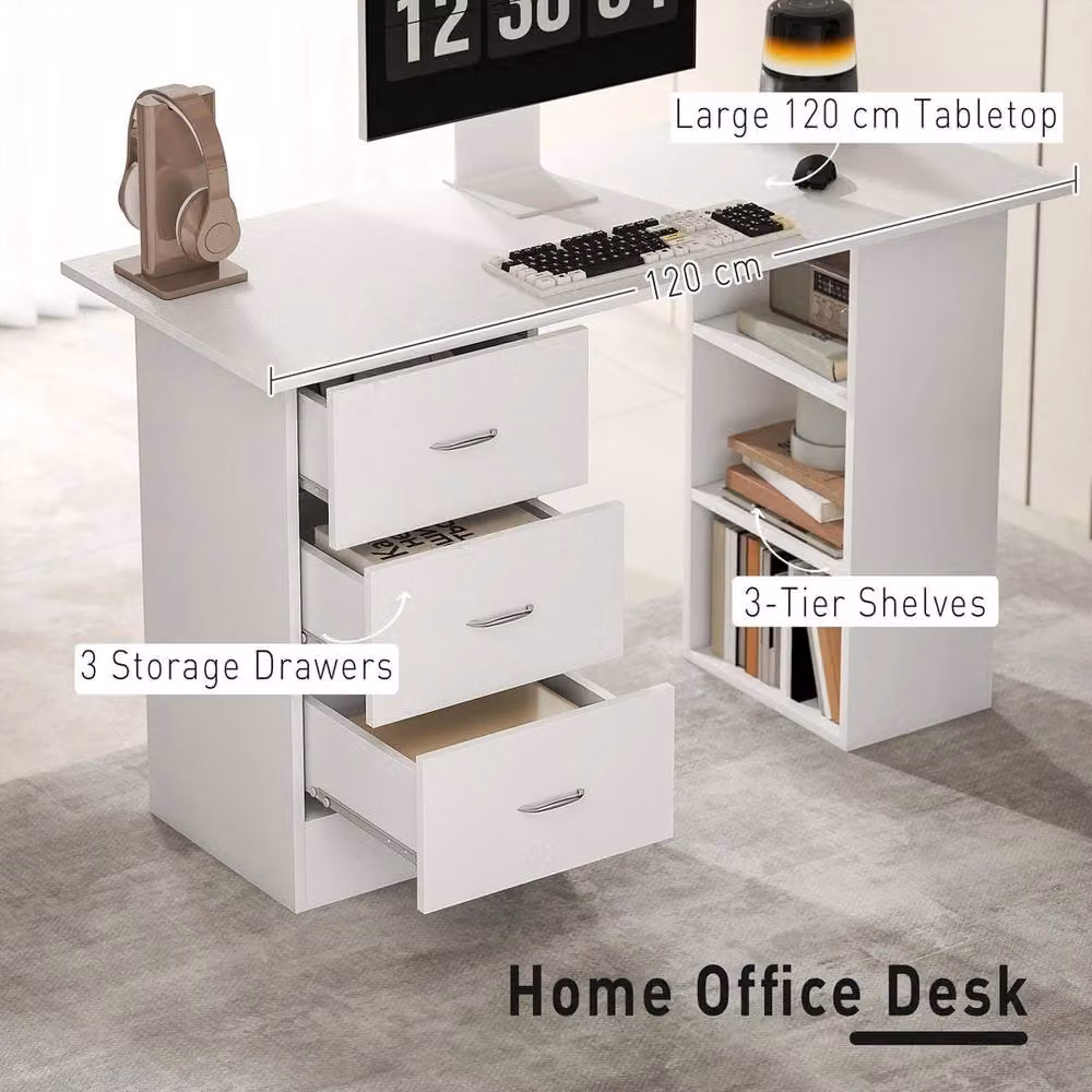 KORVIXA White Computer Desk with Drawers – 3