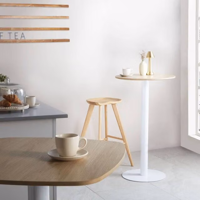 Wyld and Coco Garden Bistro Round Coffee Table, Diameter: 60 cm, Light Brown and White