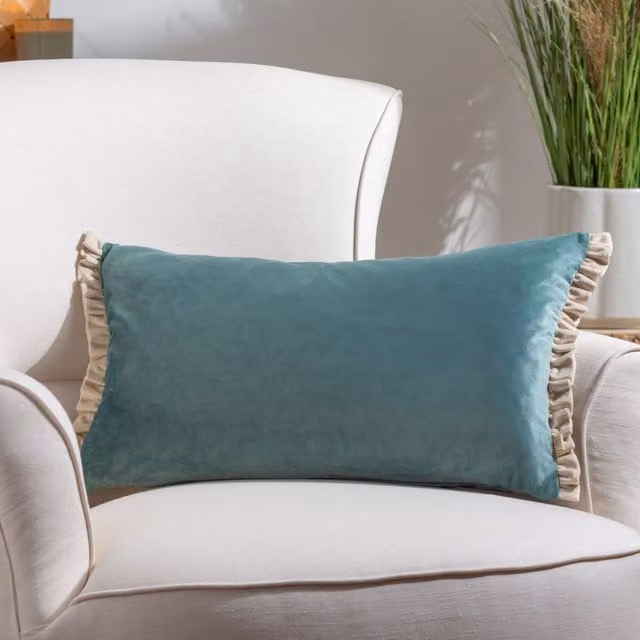 Wylder Tilly Blue Velvet Rectangular Reversible Cushion W/D/H: 50 x 30 x 30 cm