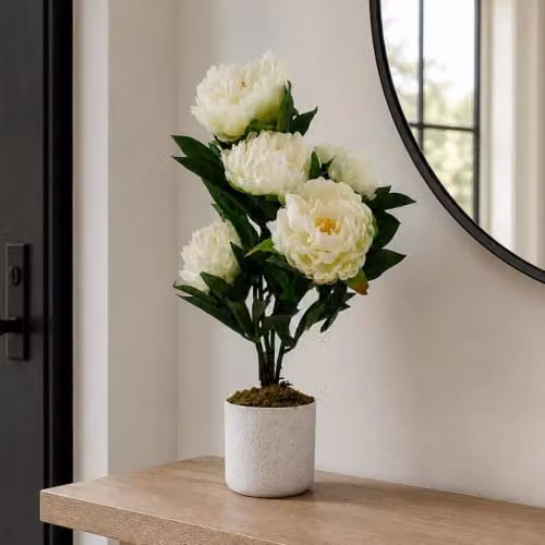 Leaf Design UK White Peony Artificial Potted Plant, Height: 55 cm – 2