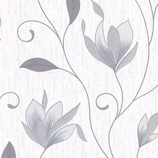Vymura Modern Floral Botanical Textured Wallpaper in Grey, Silver and Cream Matt Finish