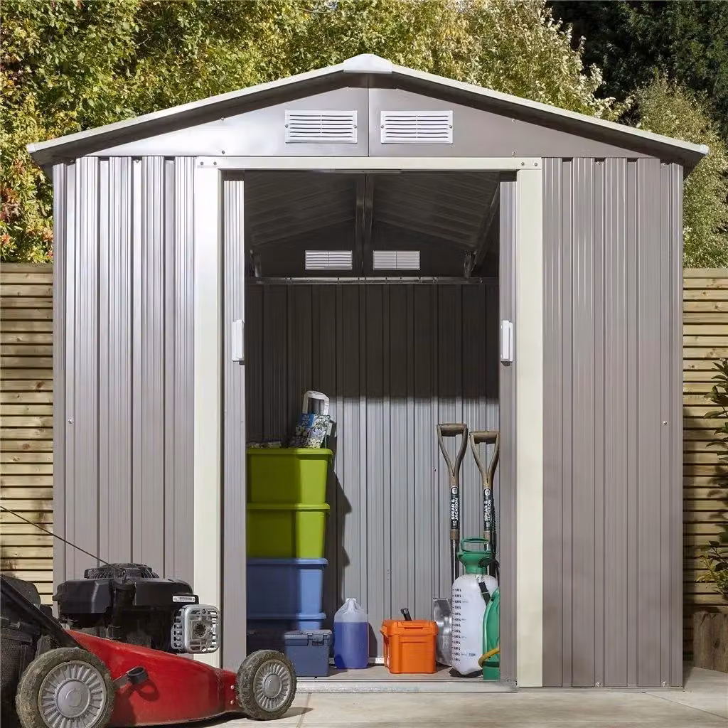 Cheshire Double Door Metal Apex Shed in Light Grey – 5