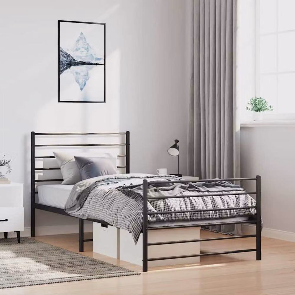 Berkfield Home Metal Bed Frame with Headboard and Footboard in Black, W: 100 cm, L: 190 cm – 2