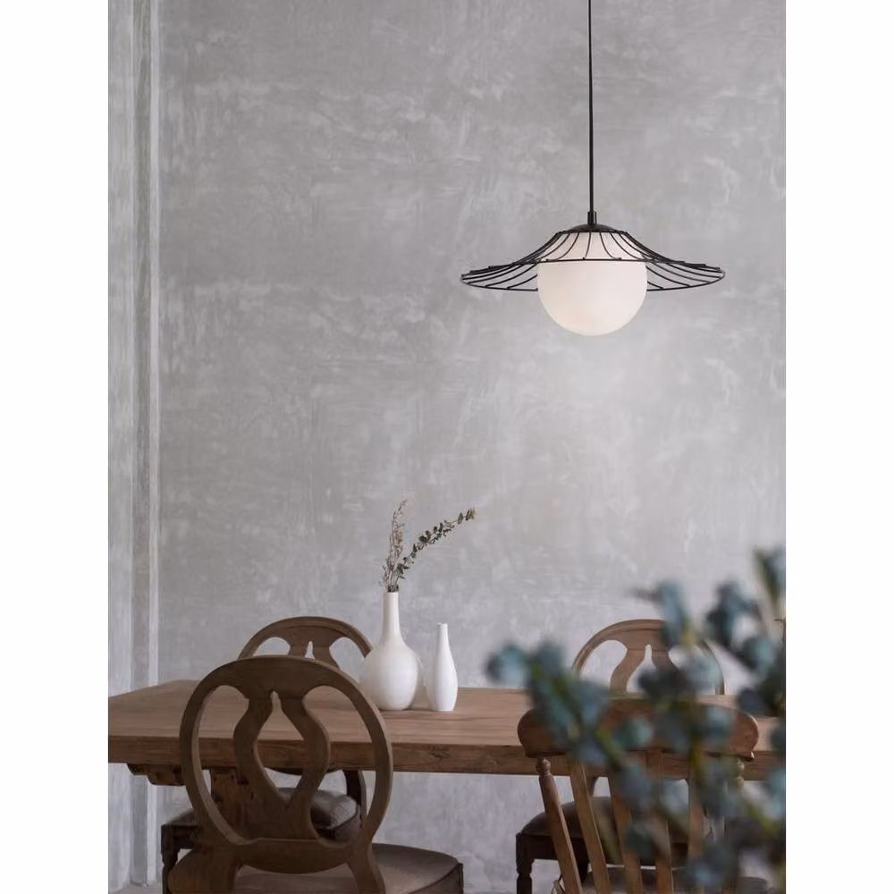 Nova Luce Fly Wire Frame Pendant Ceiling Light in Matt Black Metal and Glass with E27 LED Compatibility – 2