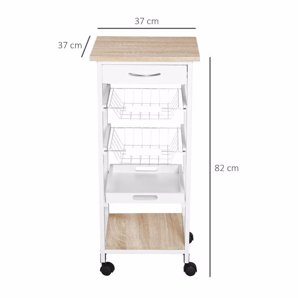 STILVORA White Kitchen Island Trolley with Drawer and Baskets in Wood and MDF – 2