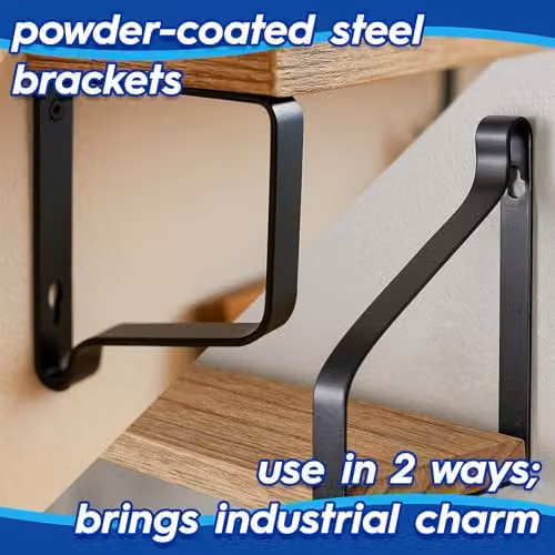 Harbour Housewares Set of 3 Brown Industrial Wooden Floating Shelves with Metal Brackets, Wall Mounted Storage Display for Kitchen, Bathroom, Bedroom or Living Room – 5