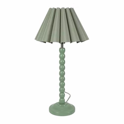 ValueLights Sage Green Bobbin Stem Table Lamp with Pleated Tapered Shade and Included LED Bulb