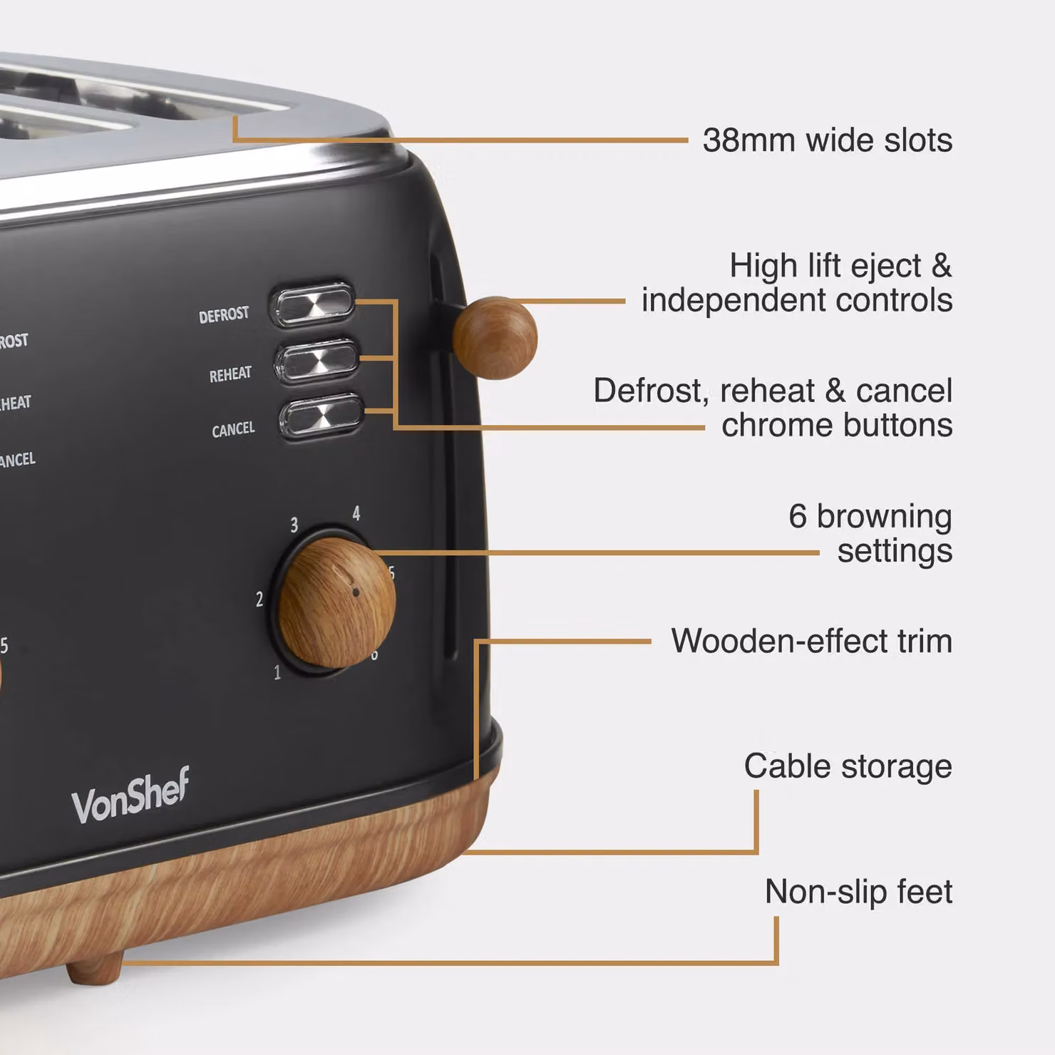 VonShef Fika Black Rapid Boil 1.7L Kettle and 4 Slice Wide Slot Toaster Set – 4
