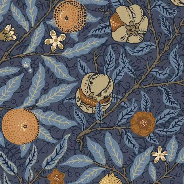 William Morris At Home Fruit Midnight Blue Multicolour Floral Velvet Fabric