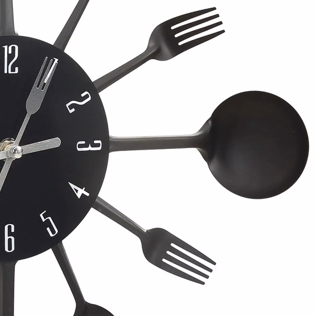 Berkfield Home Round Analog Wall Clock with Spoon and Fork Design in Black Metal, Diameter: 40 cm – 3