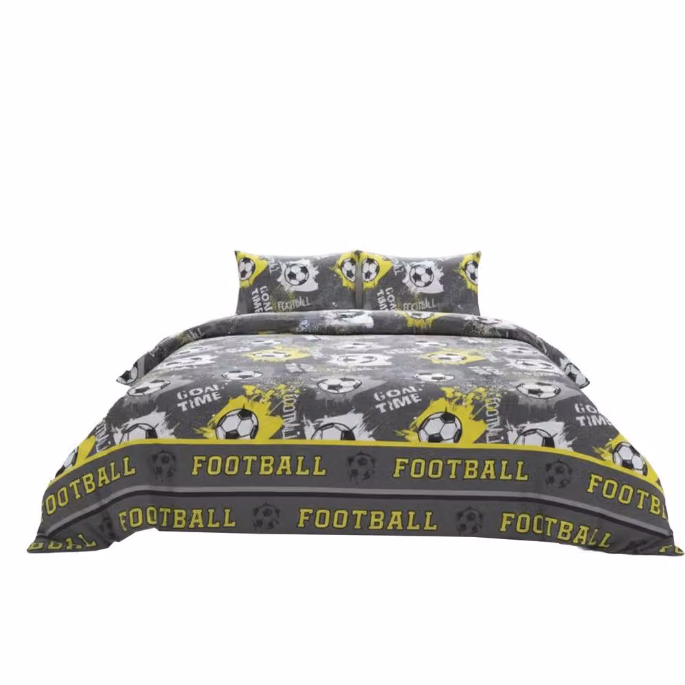 Snug City Football Kids Bedding Set with Duvet Cover and Pillowcase, Sporty Soccer Graphic Design in Grey, W: 140 cm, L: 200 cm – 2