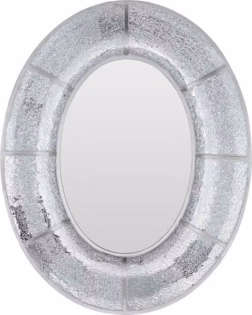 Orsina Oval Wall Mirror with Mosaic Glass Frame in Silver