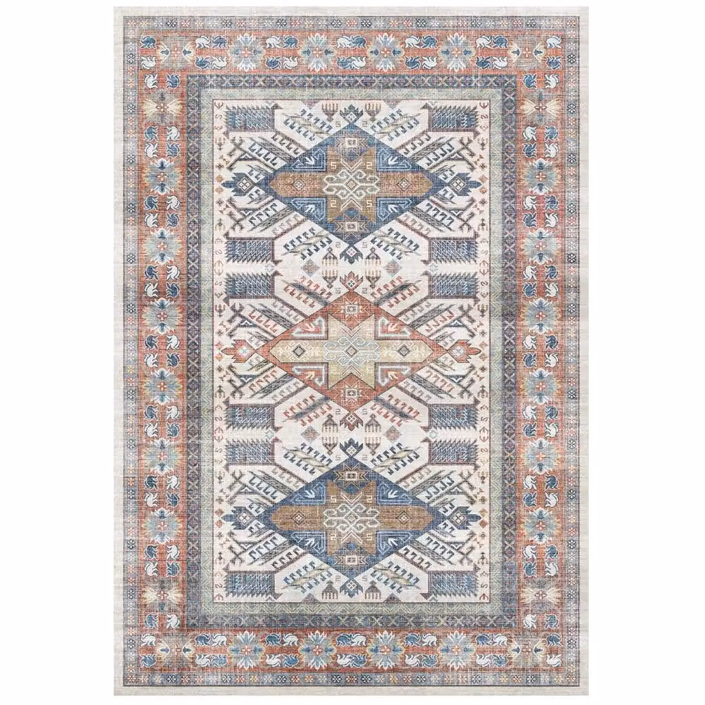 The Rug Shop UK Blue Bordered Floral Traditional Stain-Resistant Polyester Rug, W: 60 cm, L: 180 cm – 2