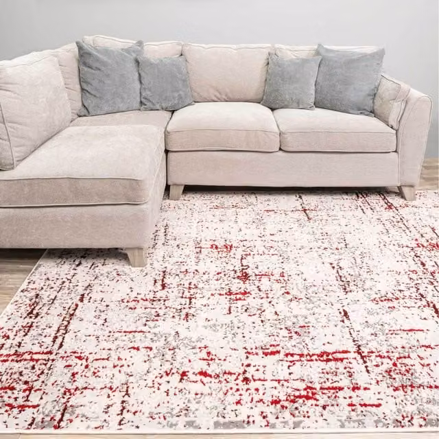The Rug House Modern Abstract Red and Grey High-Low Effect Area Rug, W: 150 cm, D: 80 cm