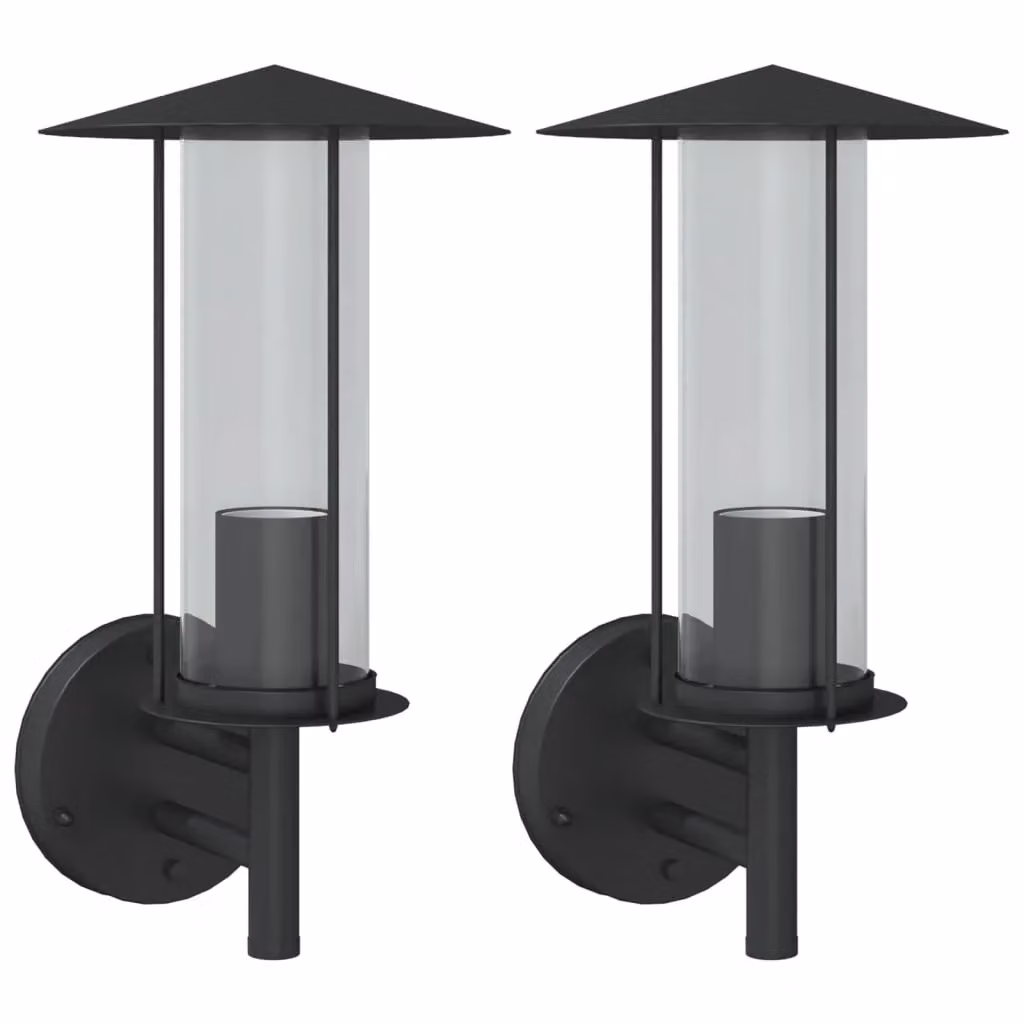 Berkfield Home Black Stainless Steel Outdoor Wall Lights, Set of 2 – 2