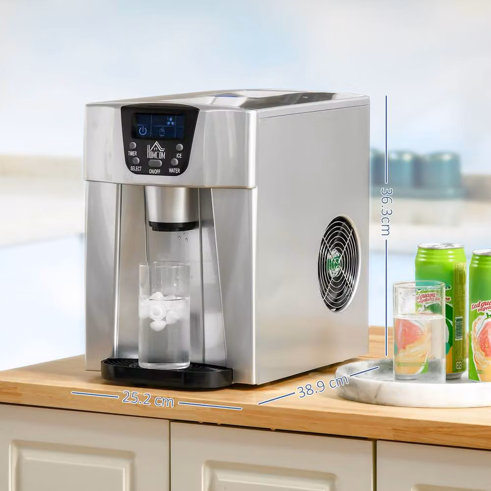STILVORA Ice Maker with Water Dispenser, Digital Display and Timer in Silver Stainless Steel – 4