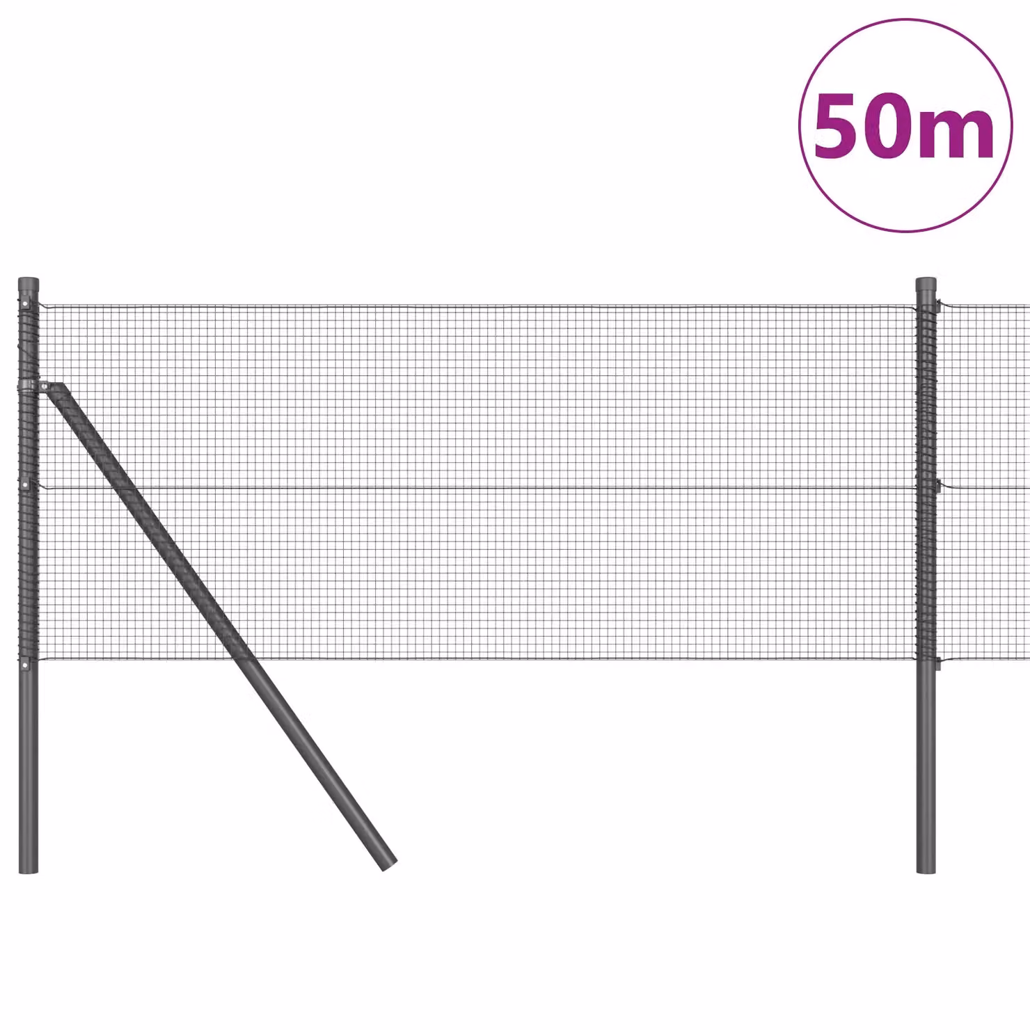 Berkfield Home Single-Bar Welded Wire Fence with 13 Round Steel Posts, Grey and Black, 0.8 x 50 m – 3