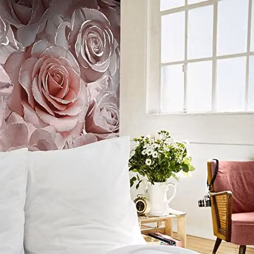 Muriva Madison Glitter Aqua Floral Wallpaper with Large Blue and Turquoise Roses – 2