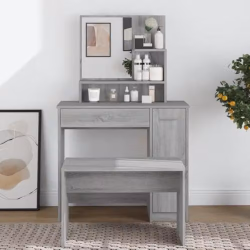 vidaXL Dressing Table with Mirror in Grey Sonoma, W: 86.5 cm, D: 35 cm, H: 136 cm – 2