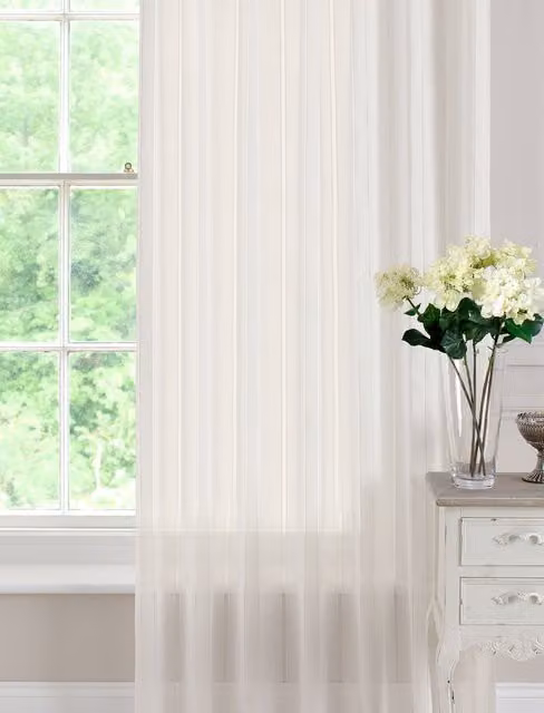 Denby Ready Made Single Voile Curtain in Natural Beige and White