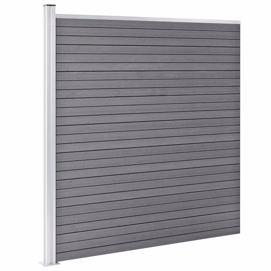 Berkfield Home WPC and Aluminium Fence Set in Grey, 5 Square and 1 Slanted Panel, W: 965 cm, H: 186 cm – 2