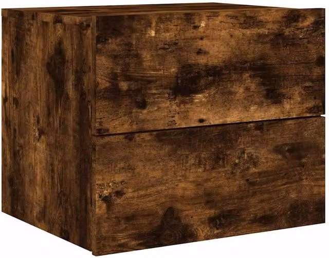 Berkfield Home Wall-mounted Bedside Cabinet with Integrated LED Lights in Smoked Oak Brown, W/D/H: 50 x 39 x 41 cm