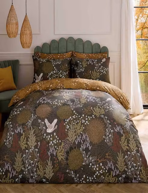 Sara Miller Owl Forest Bedding Set, Brown Mix, 100% Cotton Mako Sateen, W: 200 cm x H: 220 cm