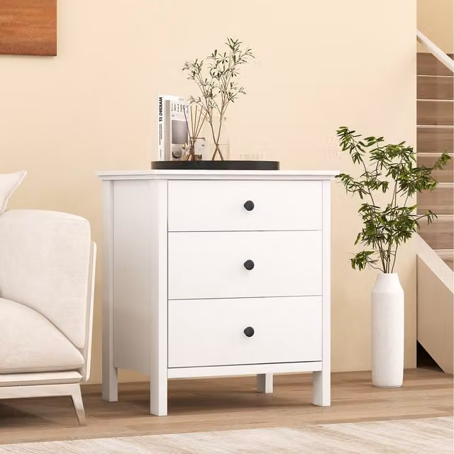 Costway 3-tier White Wood Side Cabinet and Bedside Table