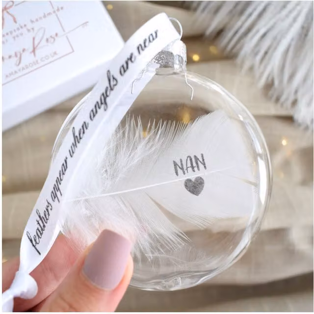 Amaya Rose Ltd In Memory of Nan Round Glass Bauble in Clear with White Lettering