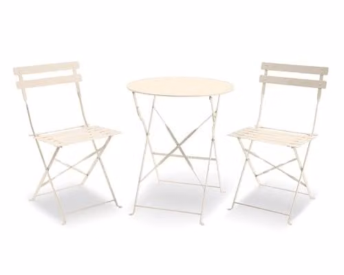 Royalcraft Padstow Bistro Set in Cashmere, Powder Coated Steel Round Table and Folding Chairs for Garden, Terrace or Balcony