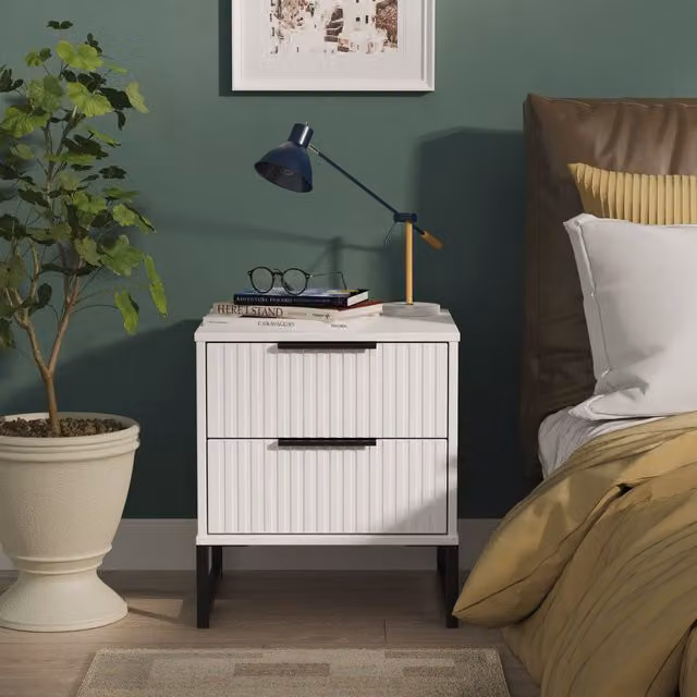 2 U Menai Small 2 Drawer Bedside Table in White, Ready Assembled – 1