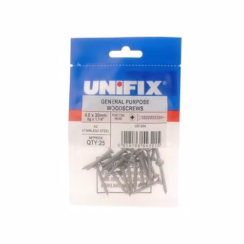 Unifix Stainless Steel Pozidriv General Purpose Chippy Wood Screws, Silver, 5.0 x 50 mm