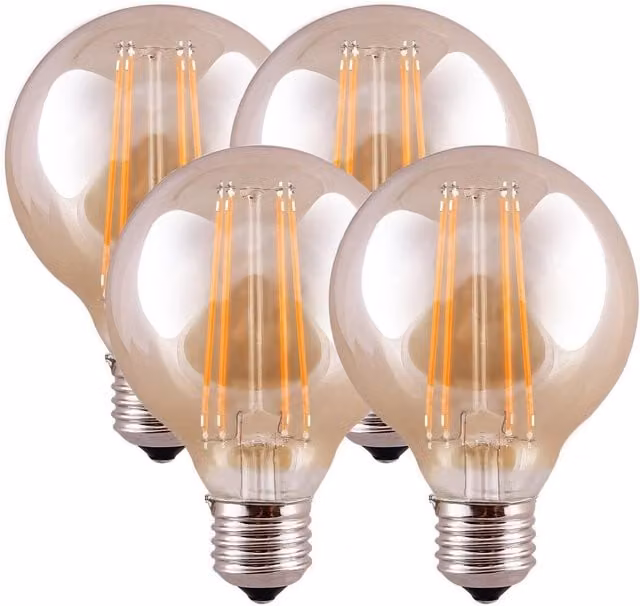 Harper Living Amber Glass G95 E27 LED Globe Bulb, Warm White, Dimmable, Pack of 4