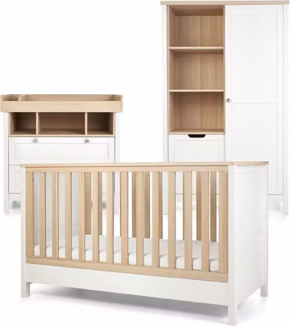 Mamas & Papas Harwell 3 Piece Cotbed Range with Dresser and Wardrobe in White