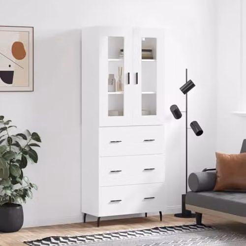 vidaXL Modern White Highboard with Internal Shelves and Doors, W/D/H: 69.5 x 34 x 180 cm – 2